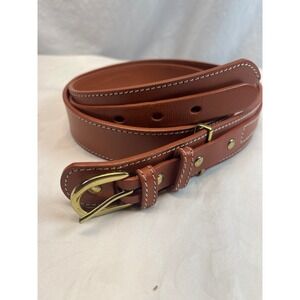 J.McLaughlin‎ Leather Gun Belt Classic Dress Belt Brass Buckle Mens Size 38